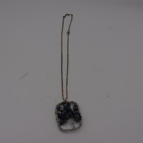 Dark Blue Stone Tree of Life Pendant Necklace Handmade Artisan Beaded Jewelry - Picture 4 of 5